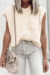 Beige Slouchy Cable Knit Dolman Sleeveless Sweater Vest