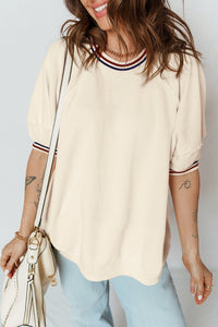 
Women's Beige Varsity Stripe Raglan Tunic with Short Sleeves