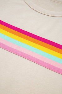 Beige Vibrant Striped Detail Athleisure 2pcs Short Set