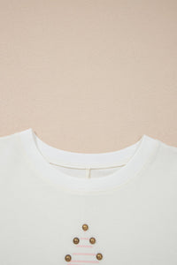 Beige Star Print Stud Detail Cotton Jersey Top