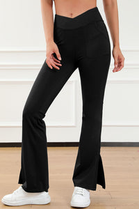 Solid Vintage-Inspired High Waist Flare Leg Slim Pants
