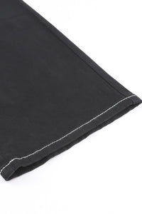 Black Denim Straight Leg Cargo Trousers with High Waist and Pockets