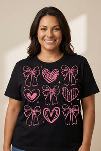 Black Heart & Bow Graphic T-Shirt | Cotton Blend Tee