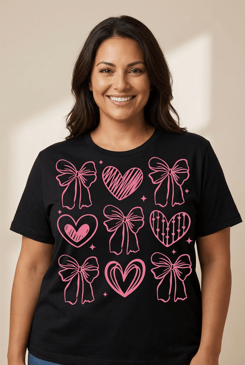 Black Heart & Bow Graphic T-Shirt | Cotton Blend Tee