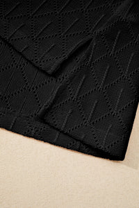 Black Pointelle Rhombus Knit Plus Size V Neck Loose Top