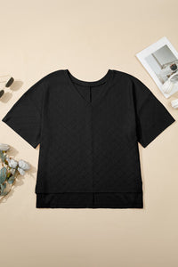 Black Pointelle Rhombus Knit Plus Size V Neck Loose Top