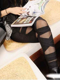 Sexy Black Mesh Criss Cross Leggings with High Waist