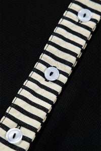Black Stripe Detail Polo Collar Half Buttons Tied Short Sleeve Shift Mini Dress