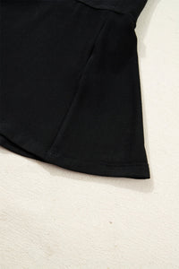 Black Stripe Detail Polo Collar Half Buttons Tied Short Sleeve Shift Mini Dress