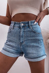 Blue Sparkle Denim Shorts with Rhinestone Accents