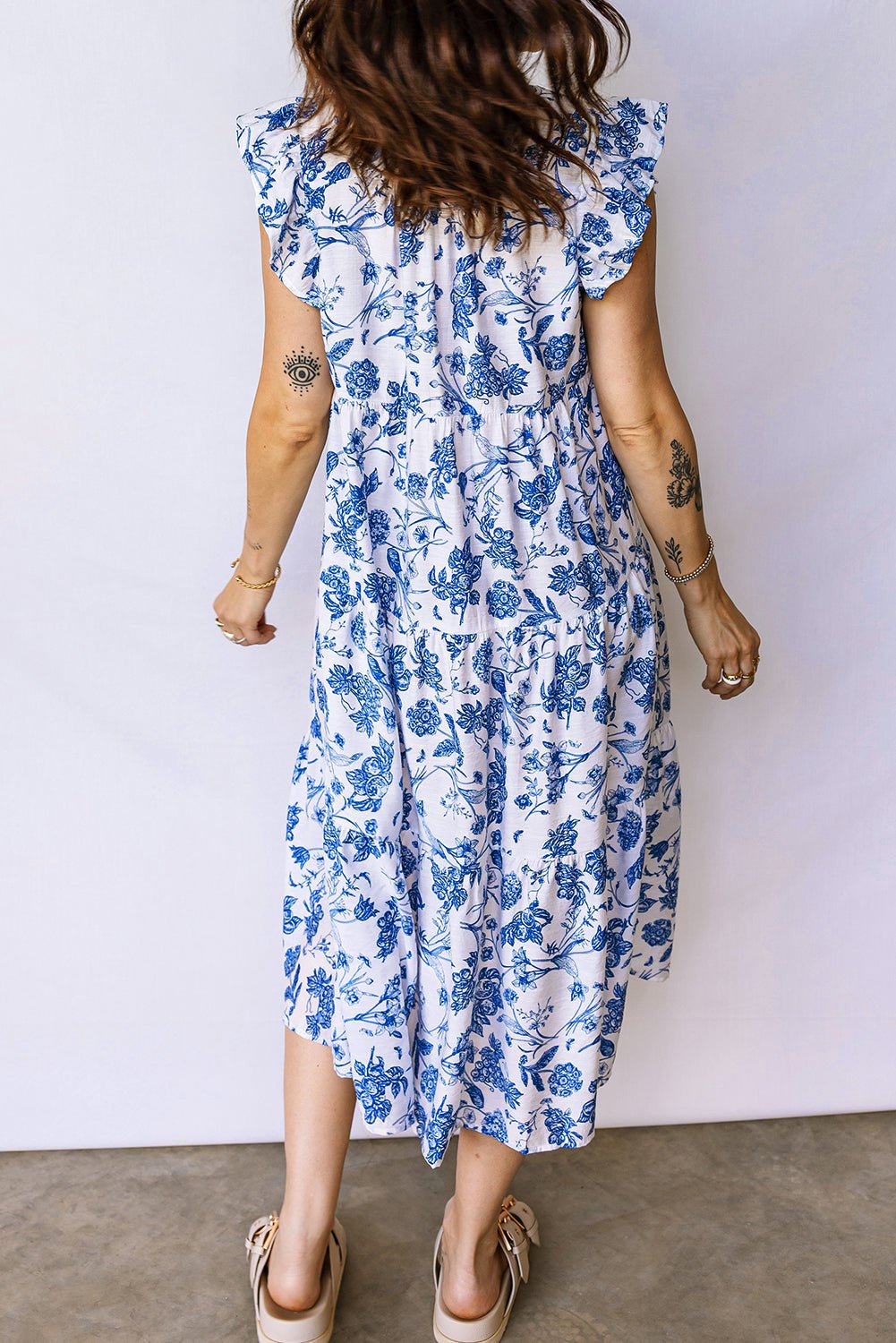 blue toile midi dress Shop Floral Tiered with Ruffle Off Shoulder Flower Bud Its so cute and Size:ONE FREE SIZE:  FITS MOST S-XL nav-587
