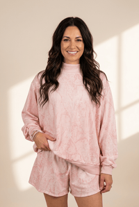 
Women's Blush Abstract Marble Two-Piece Mock Neck Short Set