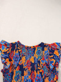 Bohemian Blue Floral V Neck Ruffle Tiered Maxi Dress