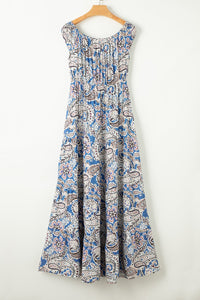 Bohemian Long Short Sleeve Printed V Neck Slit Dress - Drop Shoulder - Strappy - Wrap - Closed Cape - Accordion