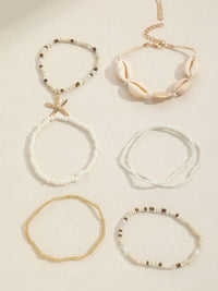 Bohemian Seaside Shell and Starfish Beaded Bracelet Set