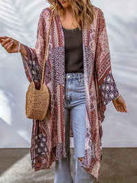 Boho Aztec Print Bat Sleeve Plus Size Cardigan