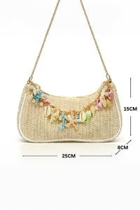 Khaki Boho Woven Shell Charm Detail Bag Metal Chain Bag