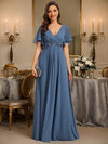 Bridesmaid Gown with V Neck Lace Applique