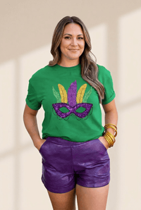 Women's Bright Green Mardi Gras Mask Graphic Tee