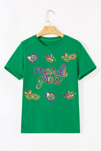 Bright Green Mardi Gras Sequin Holiday Patterned Festive T Shirt
