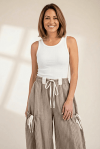 Women's Brown Striped Cotton-Blend Cargo Balloon Joggers