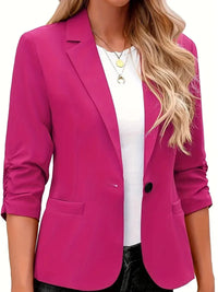 
Kelly Green 3/4 Ruched Sleeve Tailored Office Blazer