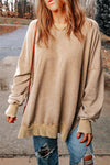 Casual Women's Oversized Khaki Sweatshirt with Drop Shoulders & Ribbed Trim for Effortless Comfort and Chic Style
