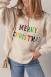 Cozy Women's Jet Stream Sherpa Quarter Zip Sweatshirt with Colorful Letter Embroidery - Perfect for Holiday Style