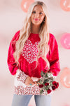 Plus Size Christmas Casual Sweatshirt, Women's Plus Snowflake & Antler Print Long Sleeve Round Neck Medium Stretch Pullover Top