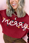 Cozy Women's Racing Red Dolman Sweater with Colorful Dot Accents – Perfect for Festive Holiday Style and Comfort