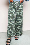 Stylish Women's Green Camouflage Wide Leg Denim Pants with Drawstring - Comfortable Fit for Casual Everyday Wear