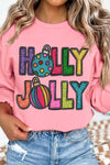 Cozy Women's Pink Christmas Sweatshirt with Festive Letter Graphic for Holiday Cheer and Comfort