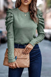 Stylish Women's Green Puff Sleeve Sheath Top with Button Detail - Perfect for Everyday Comfort and Chic Looks