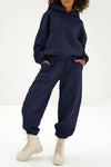 Stylish Women's Navy Blue Activewear Set: Trendy Hoodie with Exposed Seams & Comfy Matching Joggers for Everyday Wear