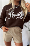 Women's Cozy Chicory Coffee Howdy Embroidered Western Sweater - Stylish Fit for Casual Outings & Everyday Comfort