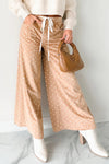Chic Women's Khaki Polka Dot Wide Leg Pants with Drawstring Waist for Effortless Comfort and Trendy Style