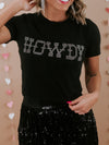 HOWDY Black Rhinestone Embellished Slim Fit Tee