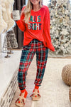 Festive Women's Multicolor Plaid Pajama Set with Graphic Design - Cozy and Comfortable Christmas Sleepwear