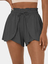 Dark Charcoal Ruffle High Waist Blossom Tie Swim Shorts