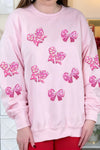 Chic Women's Pink Sequined Bow Pullover Sweatshirt - Trendy Casual Style for Everyday Comfort and Fashion