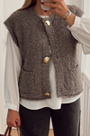 Cozy Women's Dark Grey Fuzzy Pocket Vest with Button Accents - Stylish Layering Essential for Chic Fall Fashion