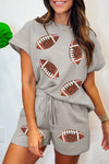Sparkling Gray Rugby Sequin Shorts Set