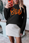 Cozy Women's Black Knitted Sweater with Ribbed Edges & Drop Shoulder - Stylish Pattern for Ultimate Comfort