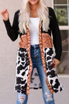 Chic Women's Black Cow Print Patchwork Cardigan - Cozy Open Front Layer for Trendy Western Style Outfits
