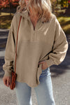 Women's Cozy Parchment Waffle Knit Half-Zip Sweatshirt - Stylish Patchwork Design for Effortless Casual Chic
