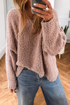 Cozy Women's Dusty Pink Fuzzy Knit Sweater | Loose Fit Round Neck Pullover with Drop Shoulders for Casual Chic Style