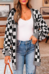 Stylish Women's Oversized Black Checkered Cardigan - Cozy Knit Sweater for Fall Fashion and Casual Everyday Wear