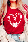 Valentine's Day Women's Cute Red Hand-Drawn Heart T-Shirt - Casual Fit Tee for Heart Lovers and Romantic Style