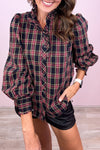 Trendy Women's Multicolored Plaid Puff Sleeve Blouse with Frill Collar - Chic Style for Fashionable Outfits