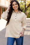 Women's Relaxed Fit Jet Stream Waffle Long Sleeve Collared Top - Versatile Casual Layering Piece for All Seasons